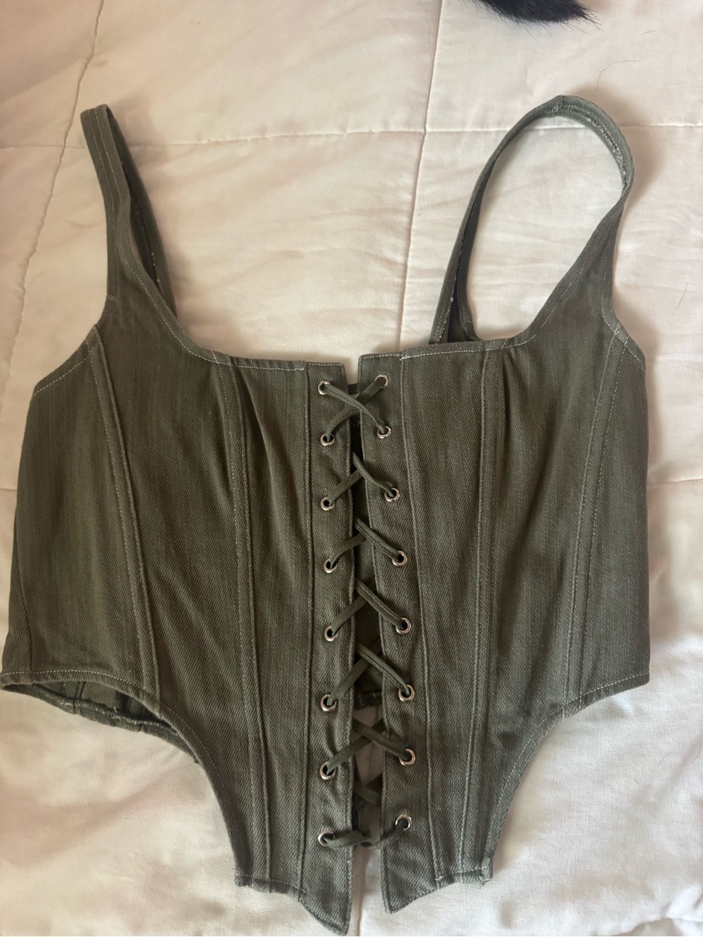 White fox boutique Olive Green Lace-Up Corset Top